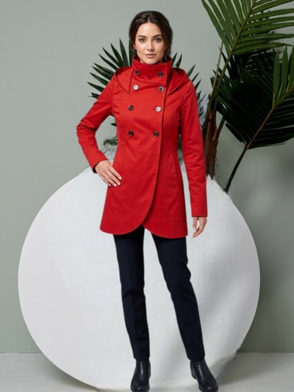 Soia & Kyo Women's Red Hooded Trench Midi Length Coat